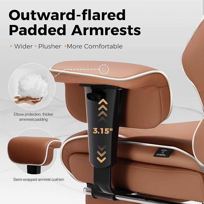 GTPLAYER Big and Tall Gaming Chair 400lbs Heavy Duty Office Chair with Foot Rest & Ergonomic Pocket Spring Cushion, High Back Lumbar Support for Lower Back Pain Relief, Coffee Brown - Image 5