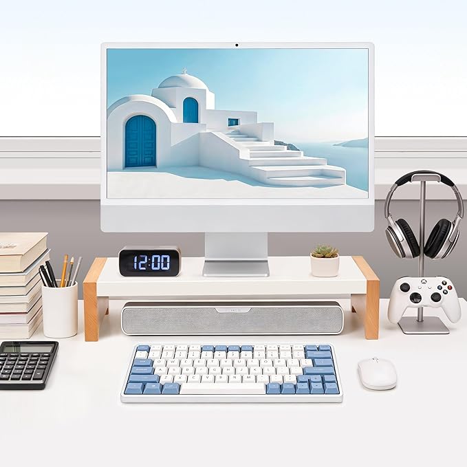 Monitor Stand Riser | White Metal & Wood Computer Monitor Stand Riser for Desk, Max Load Capacity 40LB - Image 4