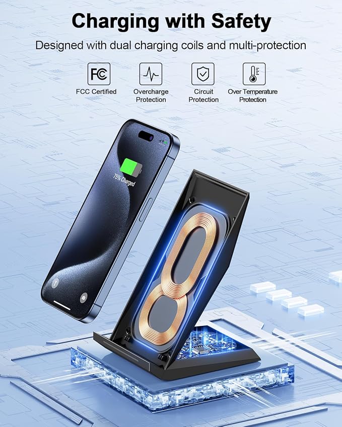 Fast Wireless Charger, [2 Pack] NANAMI Wireless Charging Stand for iPhone 16/16 Plus/16 Pro/16 Pro Max/15/14/13/12, Phone Charger Dock for Samsung Galaxy S26/S26+/S24/S24 Ultra/S23/S22/S21, Pixel 6/5 | Compatible with iPhone 17/17 Pro/16/15/14/13/12,Ph... - Image 4