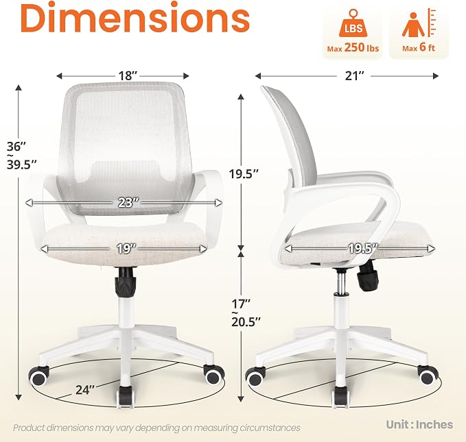 NEO CHAIR Home Office Desk Chair Ergonomic Mesh with Lumbar Support, Ivory | Comfortable Mesh Support, Adjustable Height, 360° Swivel and Smooth Casters Designed for Long Hours of Work or Study - Image 2
