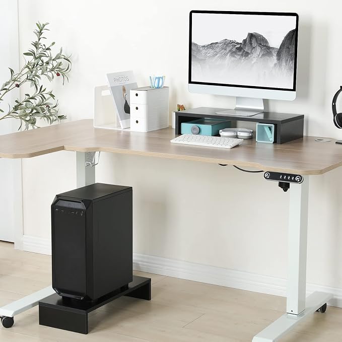 TEAMIX 20 Inch Monitor Stand Riser for Desk, Wood Computer Stand, Black | Fits Laptop, Printer, TV, PC Tower, Full Keyboard Storage Underneath, Ergonomic, Desk Organizer for Home Office, Gaming Setup - Image 4