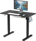 SHW 40 x 22 Electric Height Adjustable Sit to Stand Desk, Black | with Hanging Hooks and Cable Management, Black Frame and Black Top by SHW