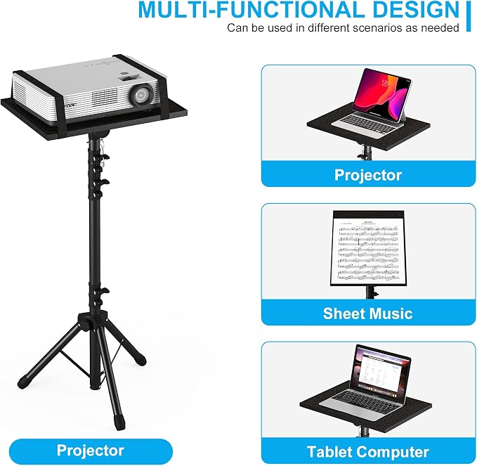 Projector Stand Tripod Laptop Stands Height Adjustable | from 23.5" to 63.5" with Gooseneck Phone Holder, Floor for Office, Home, Stage, Studio, Outdoor, DJ Racks Holder Mount - Image 3