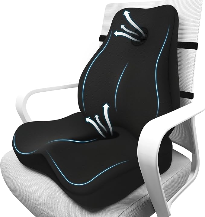 Lumbar Support Pillow & Seat Cushion for Office Chair, Memory Foam Office Chair Cushion for Tailbone Pain Relief and Lower Back Support, Ergonomic Desk Chair Cushion for Gaming,Wheelchair,Home by JIPORIER