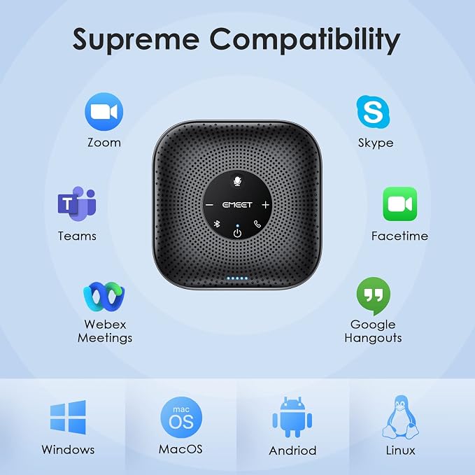 EMEET M0 Plus Conference Speaker and Microphone, 4 Mics 360° Voice Pickup | Noise Reduction, USB C&C-to-A Adapter, Bluetooth Speakerphone for 8 People w/Daisy Chain for 16, Works with Leading Software - Image 7
