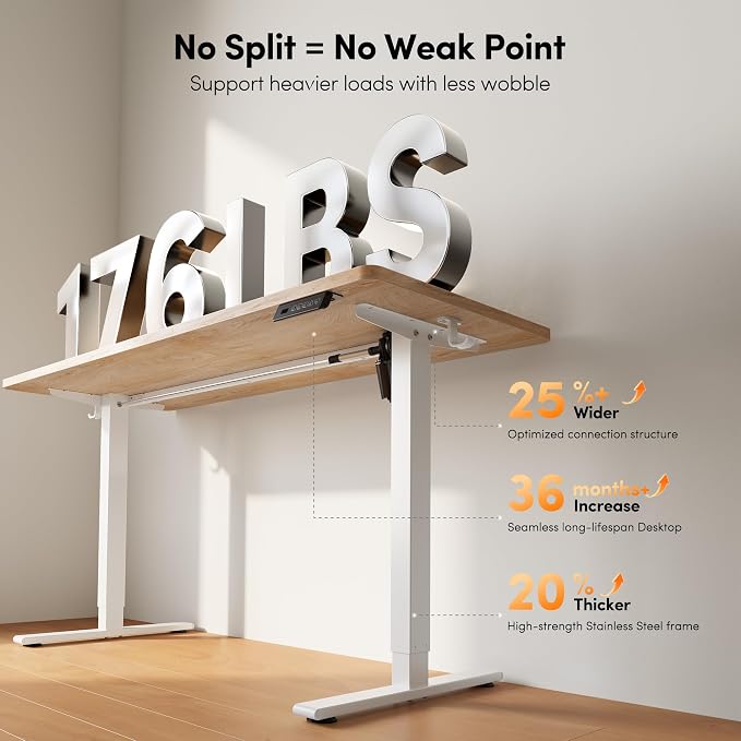 FEZIBO One-Piece Standing Desk, 48"x24" Seamless Tabletop Electric Height Adjustable for Home Office, Study Rooms & Multi-Device Workstations, Maple - Image 7