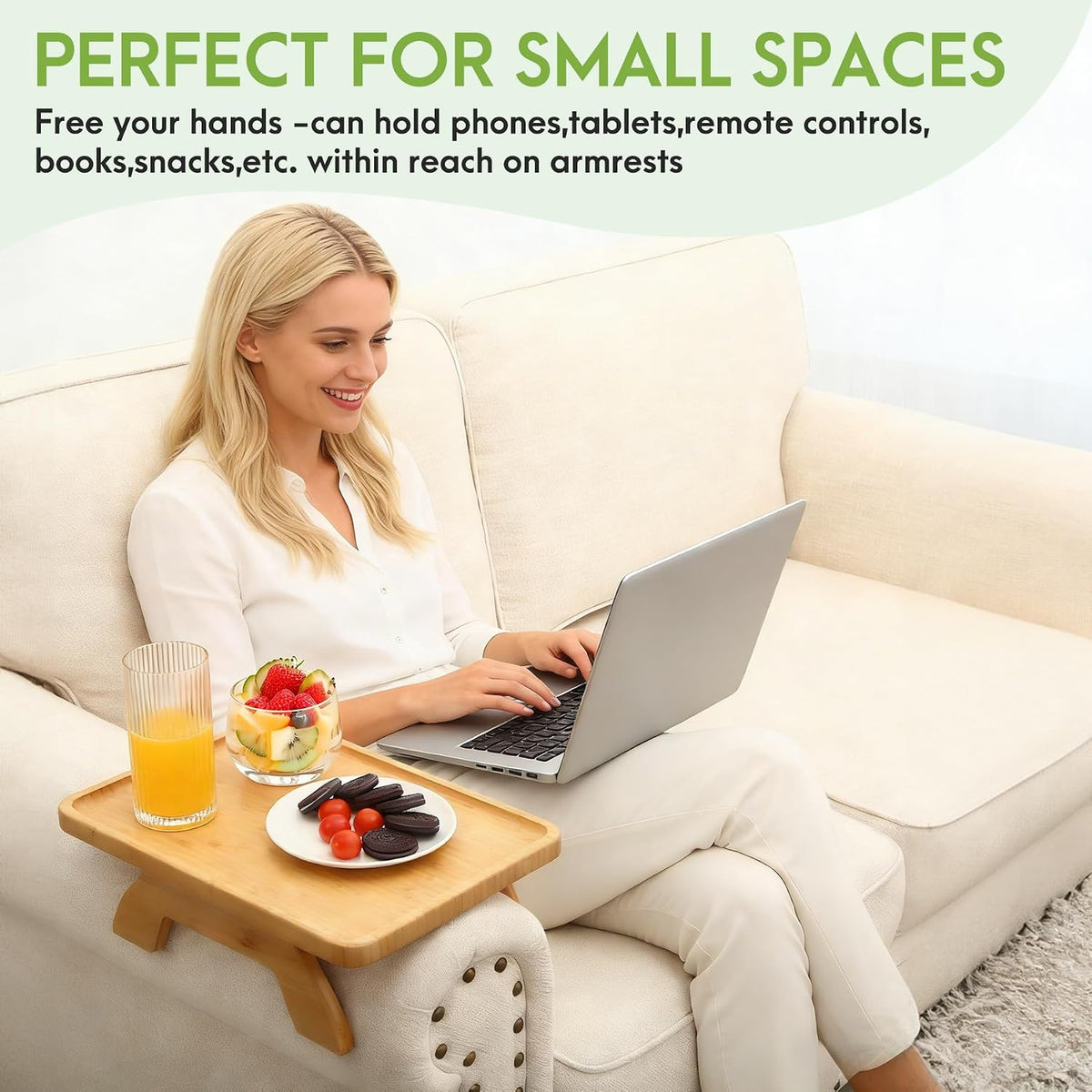 Sofa Arm Tray,Folding Couch Table with 13.78" x 9.84" Storage Box - Image 2