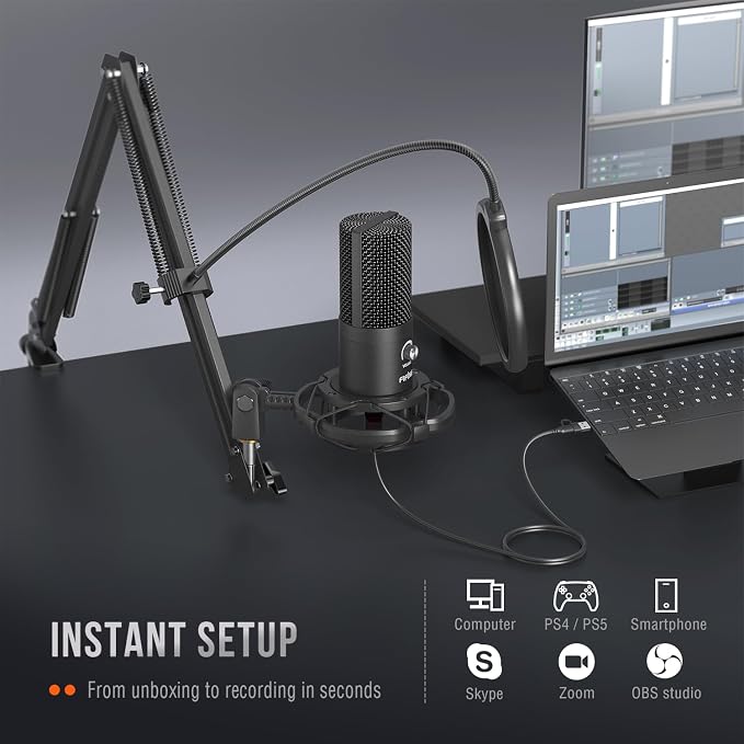 FIFINE T669 Studio Condenser USB Microphone for Recording Podcasting | Computer Microphone Kit for Voice Overs, Adjustable Boom Arm Stand, Shock Mount for Vocal, Instruments, Gaming, Streaming - Image 5