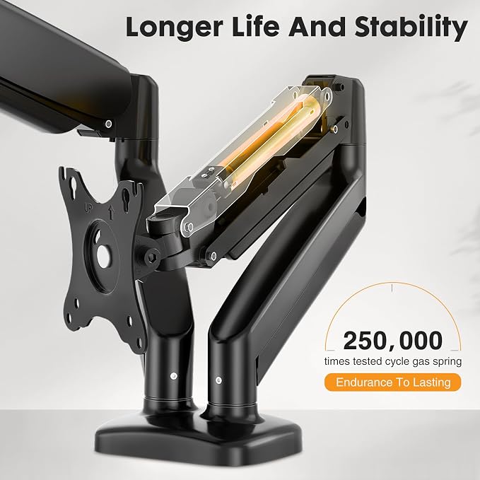 DUMOS 2Pcs Dual Monitor Mount for Desk, Gas Spring Monitor Arm for 2 Monitors Max 32 Inches, Fully Adjustable Double VESA Mount with C-Clamp/Grommet Base, Holds Screen 17.6 lbs - Image 5