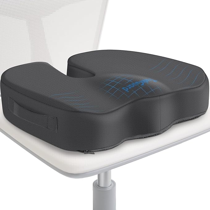 Seat Cushion for Office Chair, Car, Memory Foam, Grey Large | For Back, Coccyx, Sciatica, Tailbone Pain, Ergonomic Design, Non-Slip, Desk Wheelchair Use, Supportive Butt Pillow, For Man by TushGuardSeatCushonsPillows