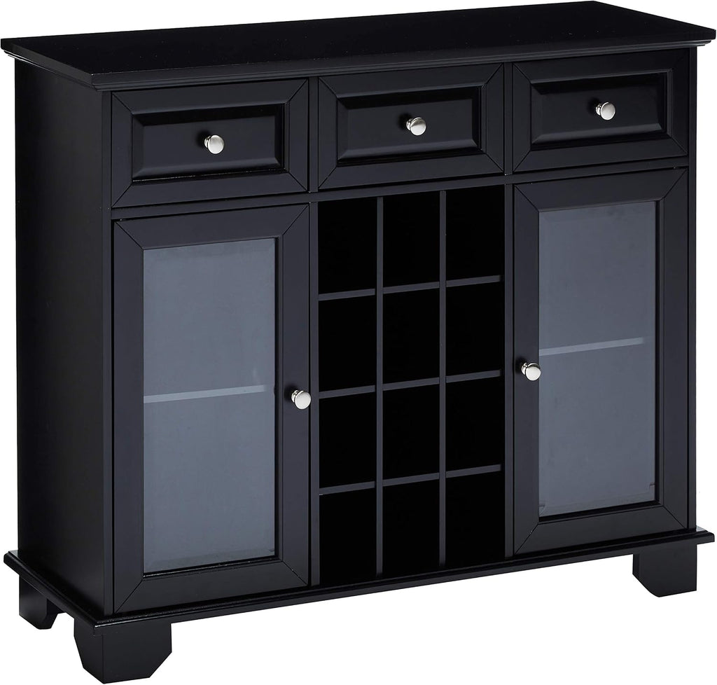 Kings Brand Buffet Sideboard Cabinet with 12-Bottle Wine Rack, Black by Kings Brand Furniture