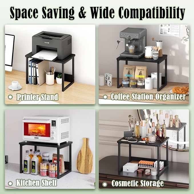 MARTY Desktop Printer Stand 2 Pack Printer Shelf for Desk Home/Office,Black | Small Printer Stand for Desk, Printer Riser with Storage, Monitor Riser, Under Desk Small Table for Fax Machine Scanner - Image 7