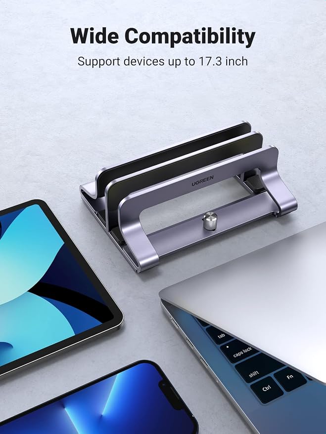 UGREEN 2-Slot Vertical Laptop Stand Holder Desk Compatible with MacBook Pro Air Laptop Stand Desktop Adjustable, Lenovo Ideapad, Surface Book, HP Notebook, Dell Chromebook Up to 17.3 Inch, Space Gray - Image 9