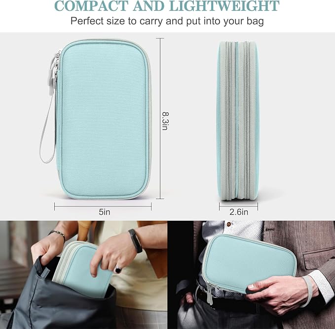 FYY Electronic Organizer, Travel Tech Pouch Bag, Medium, Mint Green | Wrist Strap, Waterproof, Double Layers Portable Electronics Travel Carrying Case for Cord, Charger, Daily Business Trips Use - Image 2