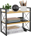 YINMIT Desktop Shelf Organizer, 2 Tier Office Shelves, Wood Desk Organizer Storage Rack and Freestanding Display Shelf for Office, Dormitory, Home (Black Wood) by YINMIT