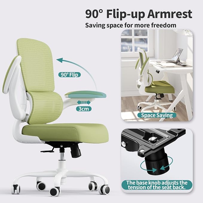 TRALT Office Chair - Ergonomic Desk Chair with Adjustable Lumbar Support, Mesh Computer Chair, Executive Chair for Home Office Comfortable Lumbar Support (1, White Green) - Image 5