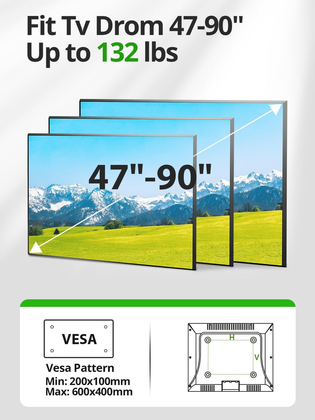 Outdoor TV Wall Mount for 47-90" TVS, Full Motion Weatherproof TV Bracket - Image 6