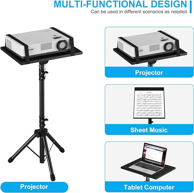 Projector Stand Tripod Laptop Stands Height Adjustable | from 23.5" to 46.5" with Gooseneck Phone Holder, Floor for Office, Home, Stage, Studio, Outdoor, DJ Racks Holder Mount - Image 3