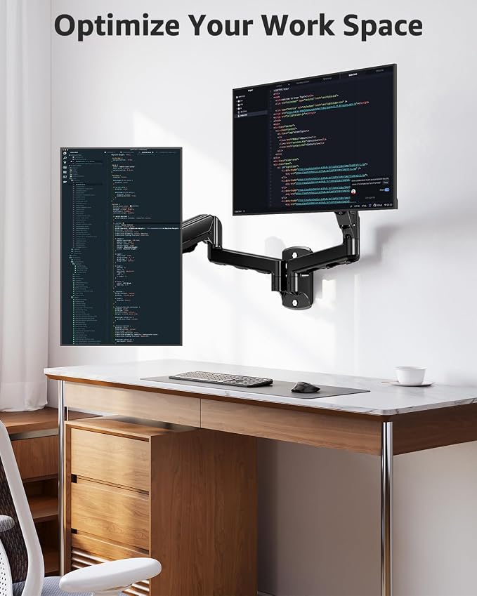 MOUNTUP Dual Monitor Wall Mount for 2 Max 32 Inch Computer Screen, Fully Adjustable Double Monitor Arm, Wall Mounted Monitor Holder Support 4.4-19.8lbs Display, VESA Bracket 75x75, 100x100 - Image 7