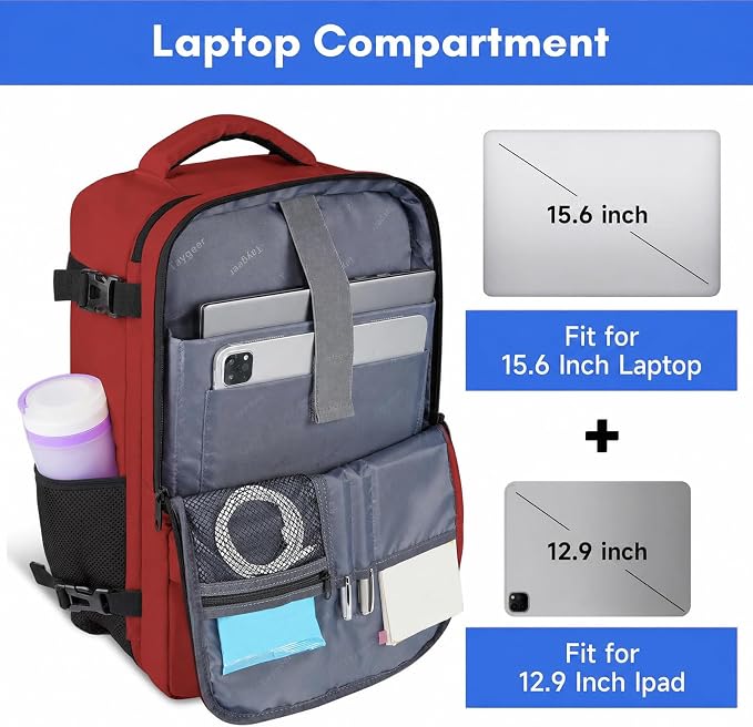 Taygeer 15.6 Inch Travel Backpack Carry On for Women Men, Personal Item Bag | Airline Approved Backpack with Water Bottle Pocket & Laptop Compartment, Bag for Weekender, Work, Hiking Essentials,Brick Red - Image 5