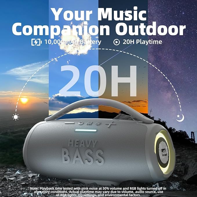 HEAVY BASS Speakers Bluetooth Wireless, 80W Max Loud Portable Speaker with Bass, 20H Playtime, IPX6 Waterproof, Dual Pairing, Perfect for Outdoor Camping,Beach - Image 3