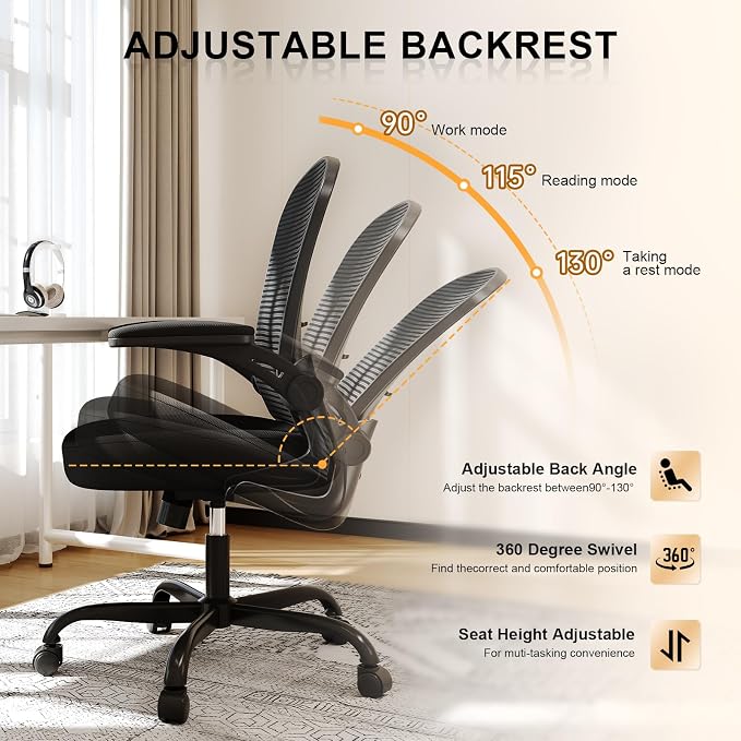 Office Chair|Ergonomic Desk Chairs (Pack of 2) | Flip-up Armrests,Mesh Computer Chair,High Back,Comfy Work,Adjustable Lumbar Support - Image 9