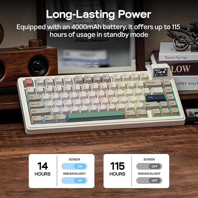 EPOMAKER RT82 Wireless Mechanical Keyboard with Screen, VIA Custom | 2.4GHz/USB-C/BT5.0, RGB Backlit, Gasket, 5-Paddings, PBT Keycaps, Hot-Swap Retro Gaming Keyboard (Creamy Jade) - Image 6