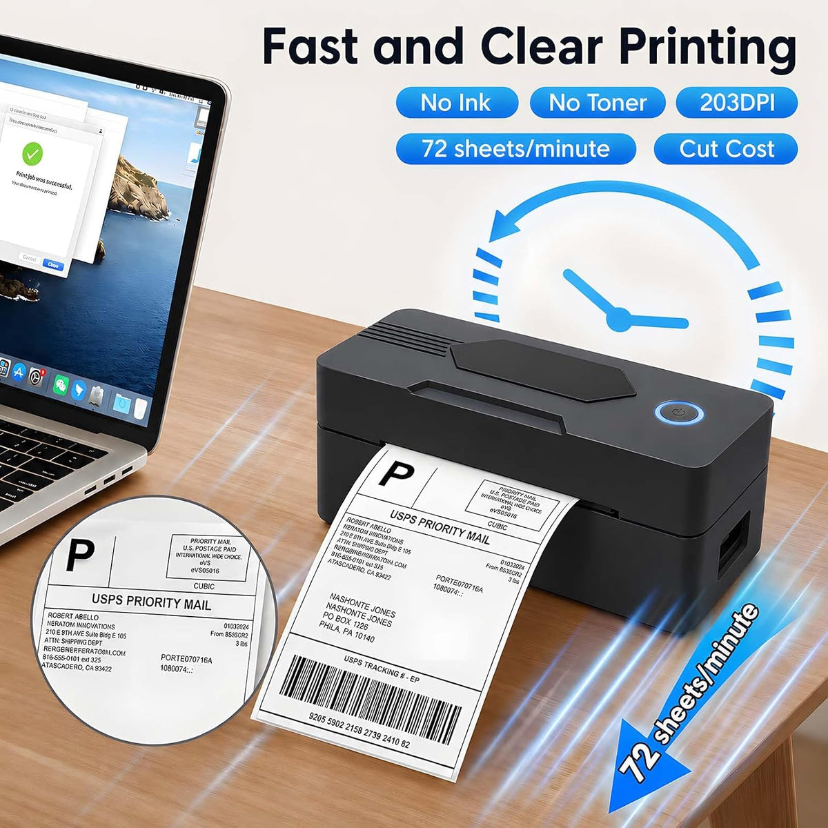 GBNONPLN Bluetooth Thermal Shipping Label Printer, 4x6, Matte Black - Image 4
