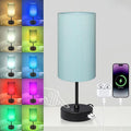 Table Lamp for Bedroom, 3 Color Temperatures, 7 RGB Colors, Adjustable Brightness, Dual USB Charging Ports, Ambience Nightstand Light with Blue Shade, Desk Lamp for Kids Reading Home Office by Unicozin