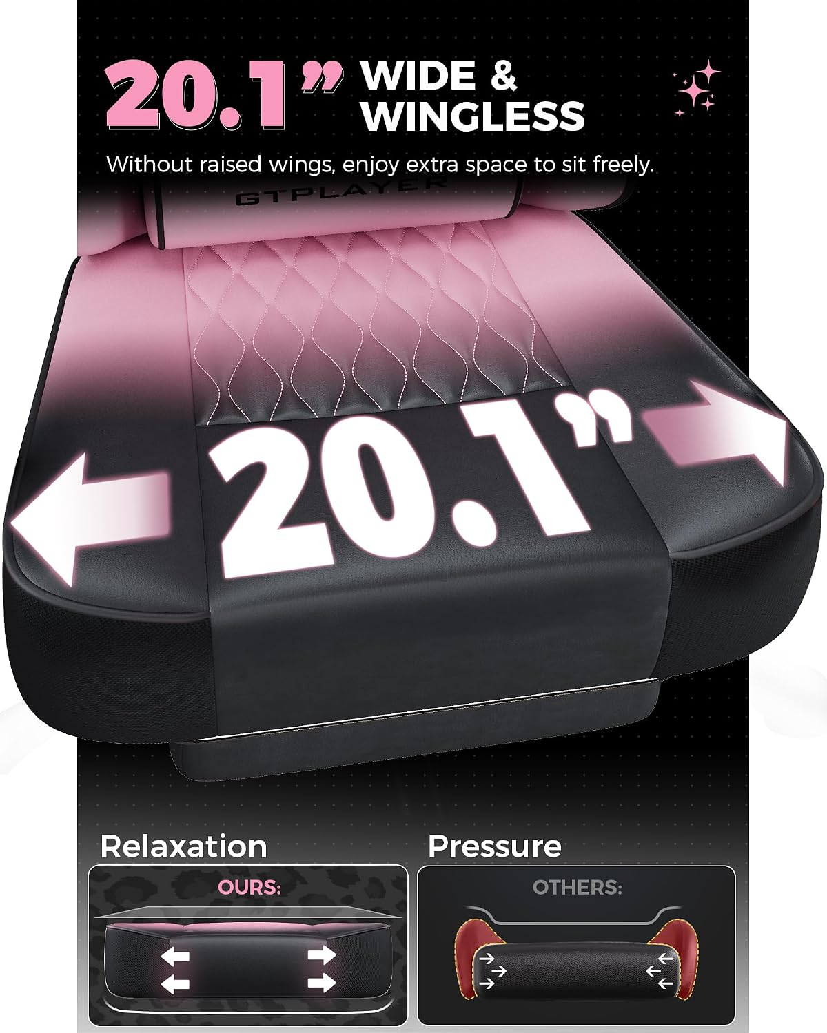 GTPLAYER Big and Tall Gaming Chair with Footrest, Ergonomic Office Desk Chair with 4.4in Thick Cushion and Wide Wingless Seat, Comfortable Leather Computer Chair, Predator Series, Pink Gradient - Image 3