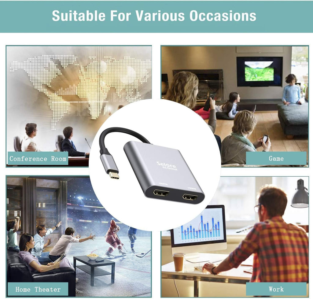 Selore&S-Global USB C to Dual HDMI Adapter 4K @60hz, Type C to HDMI Converter for MacBook Pro Air 2020/2019/2018,LenovoYoga 920/Thinkpad T480,Dell XPS 13/15/17,etc - Image 6
