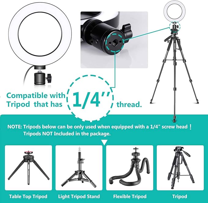 Ring Light OEBLD Dimmable with 3 Light Modes & 10 Brightness Level 360° Rotae LED Ring Fill Lights for Phone Live Stream Makeup YouTube Video Shooting (B(only 10'' Ring Light)) - Image 5
