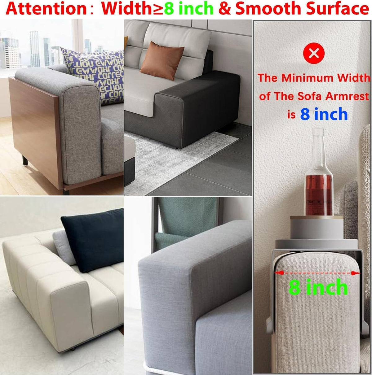Couch Cup Holder Tray for 8 inch Sofa Arm,Silicone Couch Drink Holder-Flexible Couch Caddy for Phone, Snacks, and Remotes, Gifts for Mom, Gifts for Women - Gray - Image 2