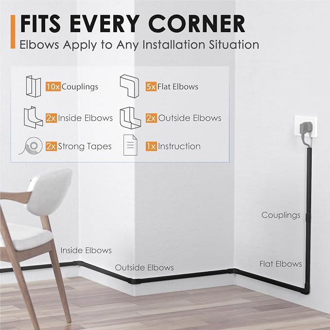 Delamu 236in Cord Hider, One-Wire Cord Covers for Wires on Wall, Easy-to-Install Cable Hiders for Mounted Tv, Cable Management Kit, Cable Raceways, W0.59 H0.4in, Black - Image 8