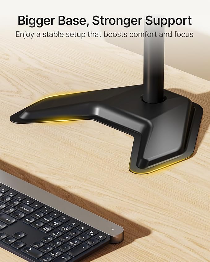 monTEK Freestanding Quad Monitor Stand for Four 17-32" Screens, 22 lbs Each | Solid V-shaped base, four-screen full-motion arms, height adjustment, tilt, swivel, rotation and VESA 75/100 - Image 6