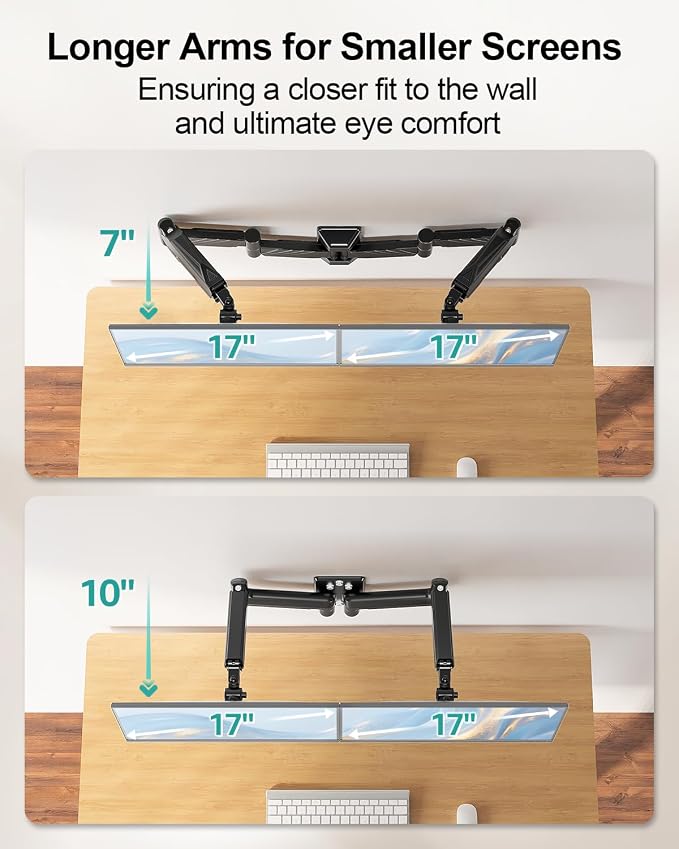 Long Arm Dual Monitor Wall Mount for 17-32" | 27.1" Extra Long Monitor Mount Holds up to 17.6 lbs Each Gas Spring Wall Monitor Arm Full Motion VESA Mount, 75/100, Black - Image 3