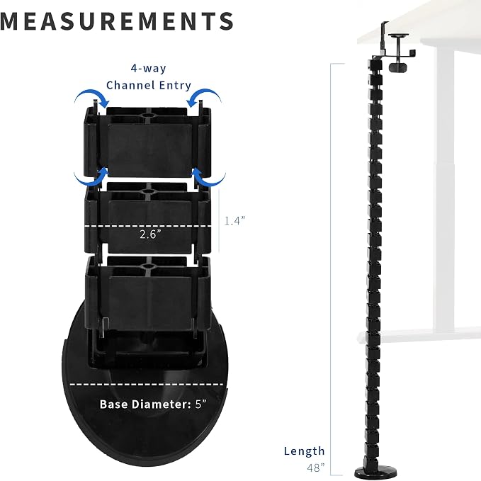 VIVO No Drill Clamp-on Desk Vertebrae Cable Management Kit, Adjustable Quad Entry Flexible Cord Organizer for Home Office, Black, DESK-AC01P-B - Image 3