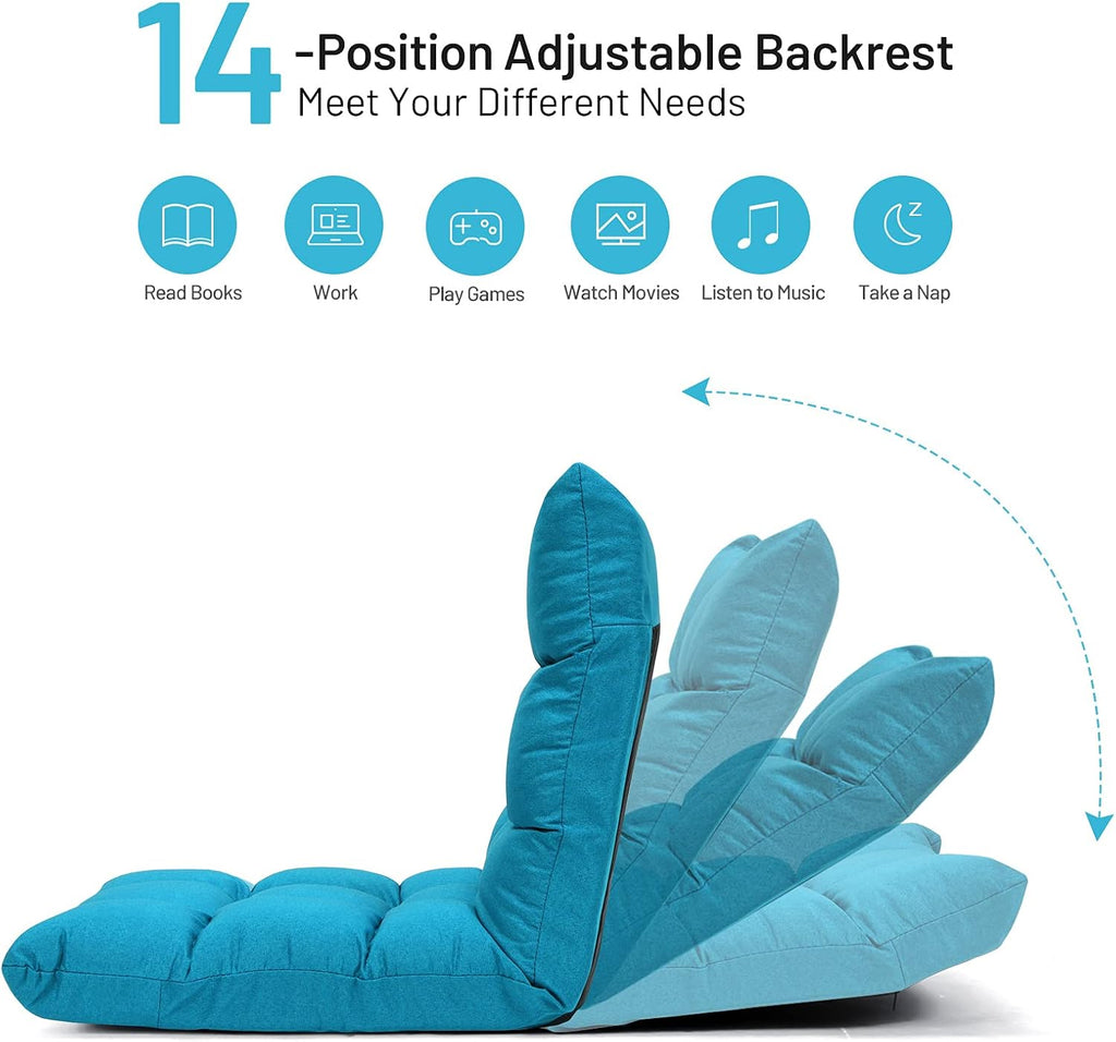 Giantex Floor Sofa Chair Video Gaming Chair with 14 Adjustable Position, Padded Back Support Floor Cushioned Seat, Folding Lazy Chair for Meditation, Reading, Watching, Living Room Recliner(Turquoise) - Image 4
