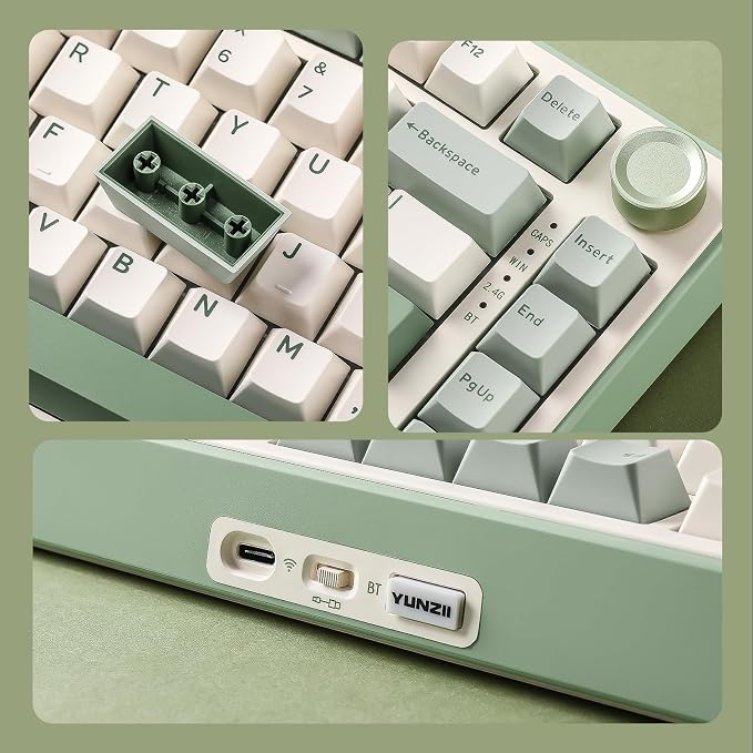 YUNZII B75 PRO 75% Wireless Mechanical Keyboard(Matcha Green,Cocoa V2) | Hot Swap Keyboard with Knob, Gasket Mount, Creamy Pre-lubed Switch for Smooth Typing, BT/USB-C/2.4G, for Gaming - Image 8
