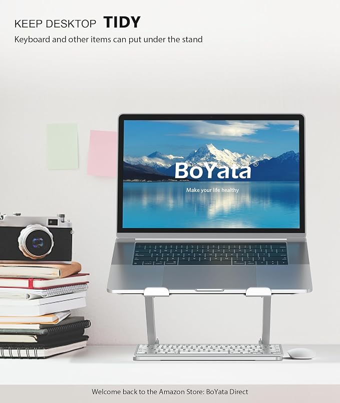 BoYata Laptop Stand, Adjustable Multi-Angle Riser, Up to 17 Inches, Silver | Sturdy Alloy Steel, Heat-Vent Design and Silicone Pads Support Laptops up to 17 Inches, Including MacBook and Surface - Image 7