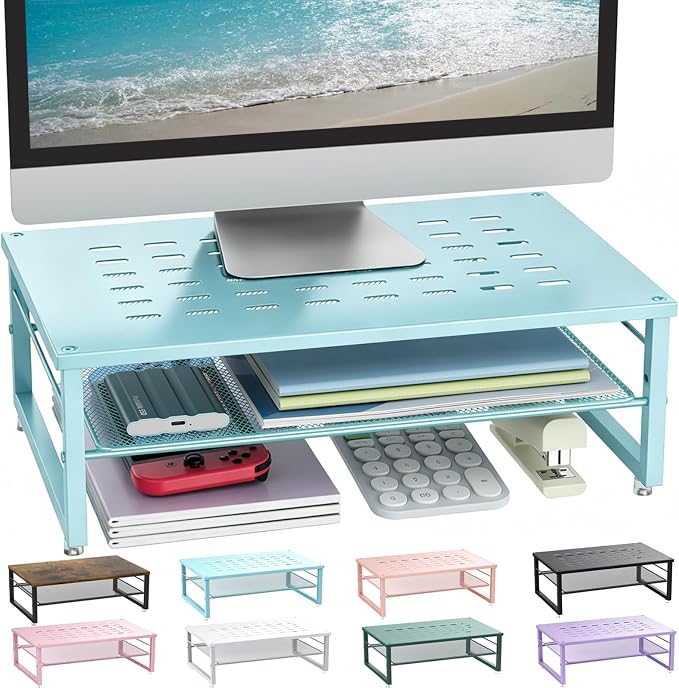 gianotter 2-Tier Metal Monitor Stand Riser | Desk Organizers and Accessories, Desk Organizer for Monitor, Office Desk Storage Organizer for Office Supplies (Blue) by gianotter