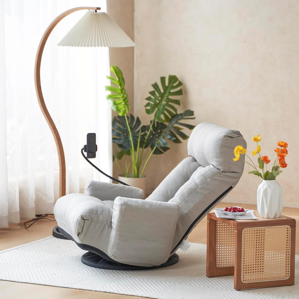 Swivel Lazy Floor Chair, Adjustable Reclining Floor Lounger with Head & Back Support and Phone Holder, Comfy Tatami Sofa Seat for Adults Bedroom & Gaming - Image 8