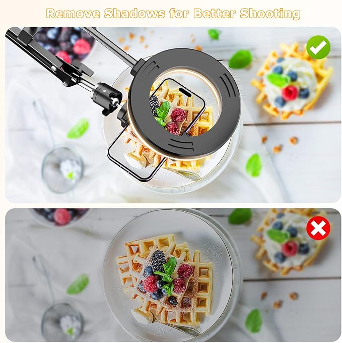 Overhead Camera Mount with Ring Light, Flexible Articulating Phone Arm Stand Compatible with iPhone, Logitech Webcam, Desk Tripod for YouTube Live Stream Cooking Nail Video Recording - Image 4
