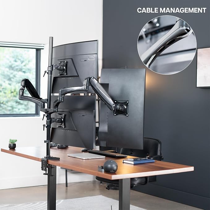 VIVO Quad Pneumatic Monitor Mount for 4 Screens up to 32 inches, Fully Adjustable, Heavy Duty Desk Stand with C-Clamp, Black, STAND-V400G - Image 9