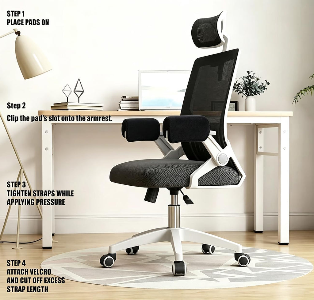 Armrest Cushion for Office Chairs - Soft Elbow Support Pad with Non-Slip Bottom, Fits Most Chairs 2-Piece (Gray) - Image 3