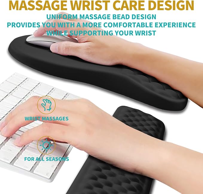 Hokafenle 2 in 1 Ergonomic Mouse Pad Wrist Support & Wrist Rest for Computer Keyboard Set, with Relieve Carpal Tunnel Pain Massage Bulge and Full Memory Gel Design (2In1 Set, Black) - Image 4