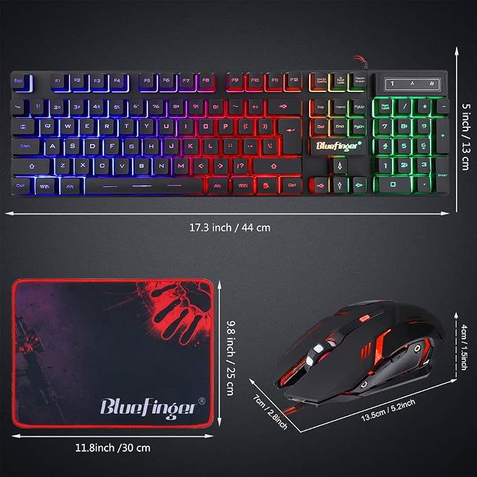 BlueFinger RGB Gaming Keyboard and Backlit Mouse Combo, USB Wired, LED Gaming Set for Laptop PC Computer Game and Work - Image 8