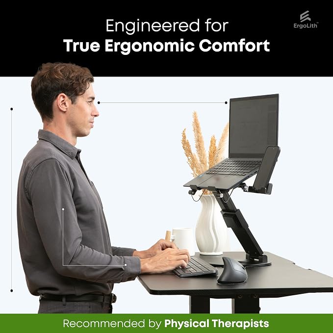 3 in 1 Laptop Stand for Desk, Book Stand & Phone Holder, Sky Black | Ergonomic Laptop Riser for Desk, Fits 11 to 18” Laptops with 2-21” Height Adjustability & 360° Swivel Rotation - Model 3 - Image 4