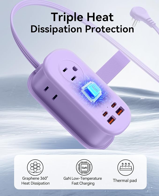 ORICO 65W GaN Travel Power Strip with Flat Plug and 4FT Extension Cord | 7-in-1 Charging Ports (3 AC Outlets/2 USB-A/2 USB-C), Fast Charger for MacBook Pro/Air, iPad Pro, iPhone 17/16/15- AP3 - Image 6