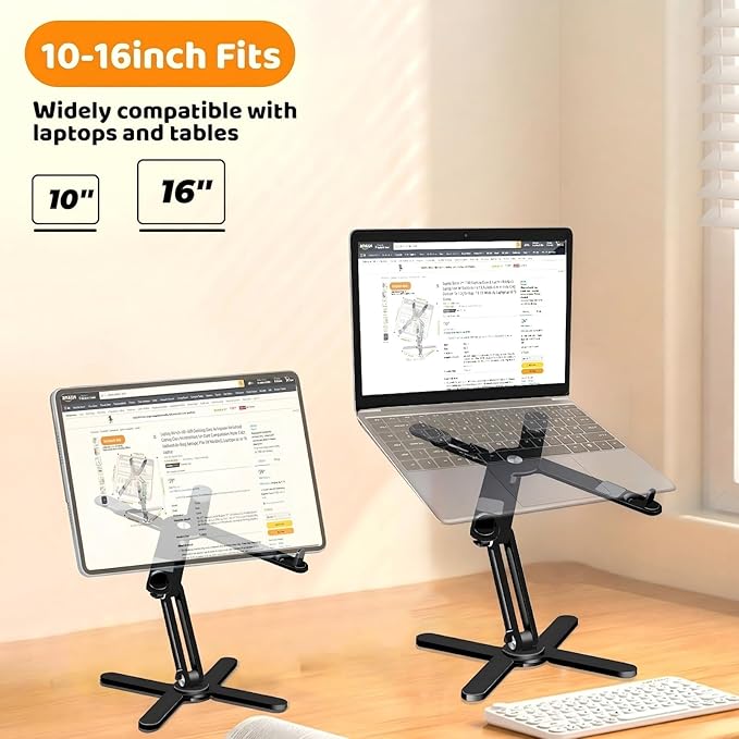 N86 360 Rotating Laptop Stand for Desk with Locking Knobs, Black | Aluminum Ergonomic Riser Adjustable Height & Angle for Collaborative Work. Foldable Portable Fits MacBook & Laptops up to 16" - Image 6